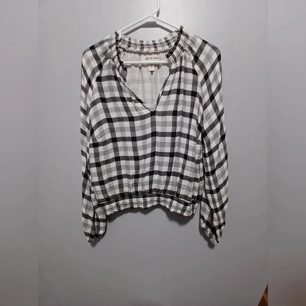 Cloth & Stone Anthropology Black & White Gingham Cinched Womens Small Preppy Y2K